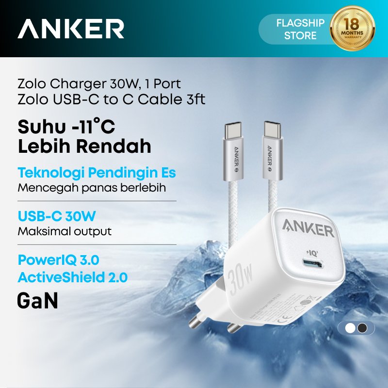 Adaptor Wall Charger Anker GaN Ice-cooled bundle Kabel cable USB Type C for iPhone 17 16 15 Series 4