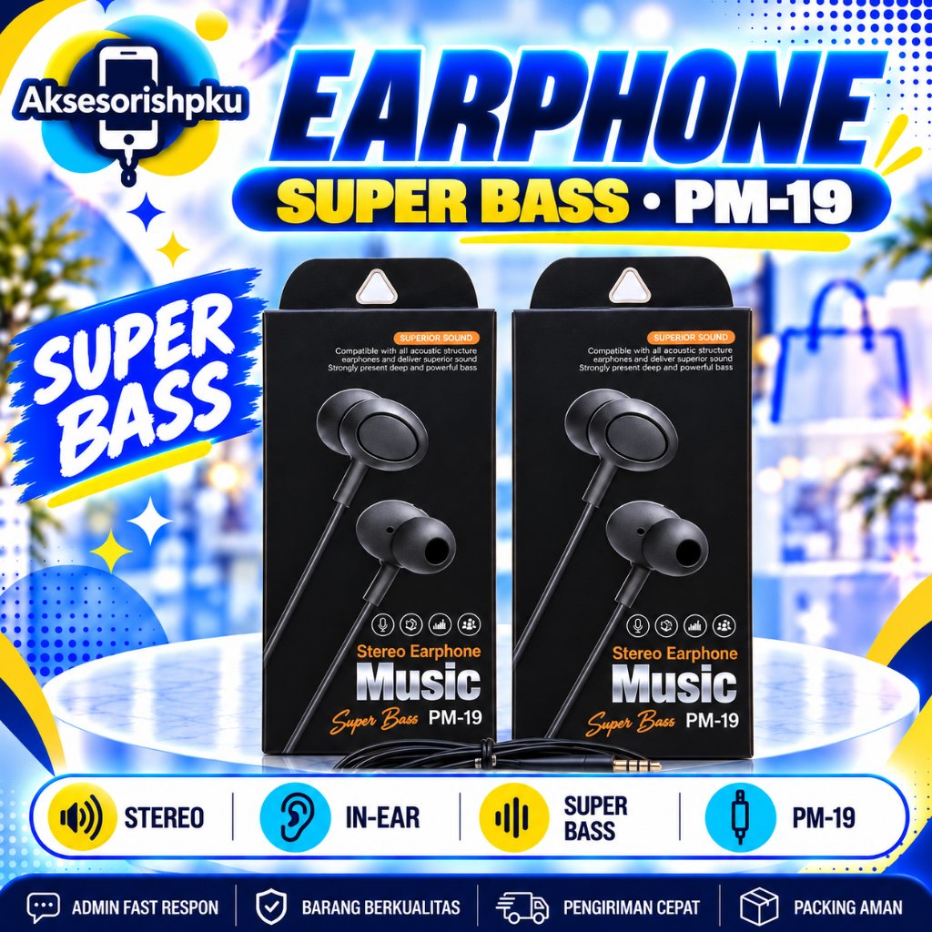 PM-19 BLACK Earphone - Handsfree - Headset JB PM-19 J Stereo Extra Super Bass HF PM19
