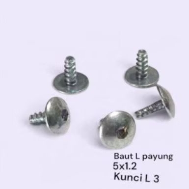 (paket isi 15 biji) Baut L Payung M5x12 Baut Cacing Kasar Payung 5x12 Kunci L3