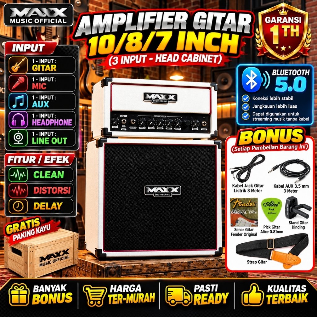 Ampli gitar & bass Original bass 7 inch 8 inch 10 Inch bluetooth 3 input head cabinet bisa untuk kar