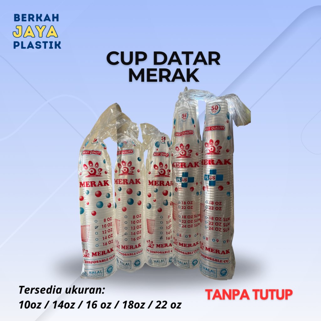 Cup Plastik Merak Datar 10oz 14oz 16oz 18oz 22oz Isi 50pcs