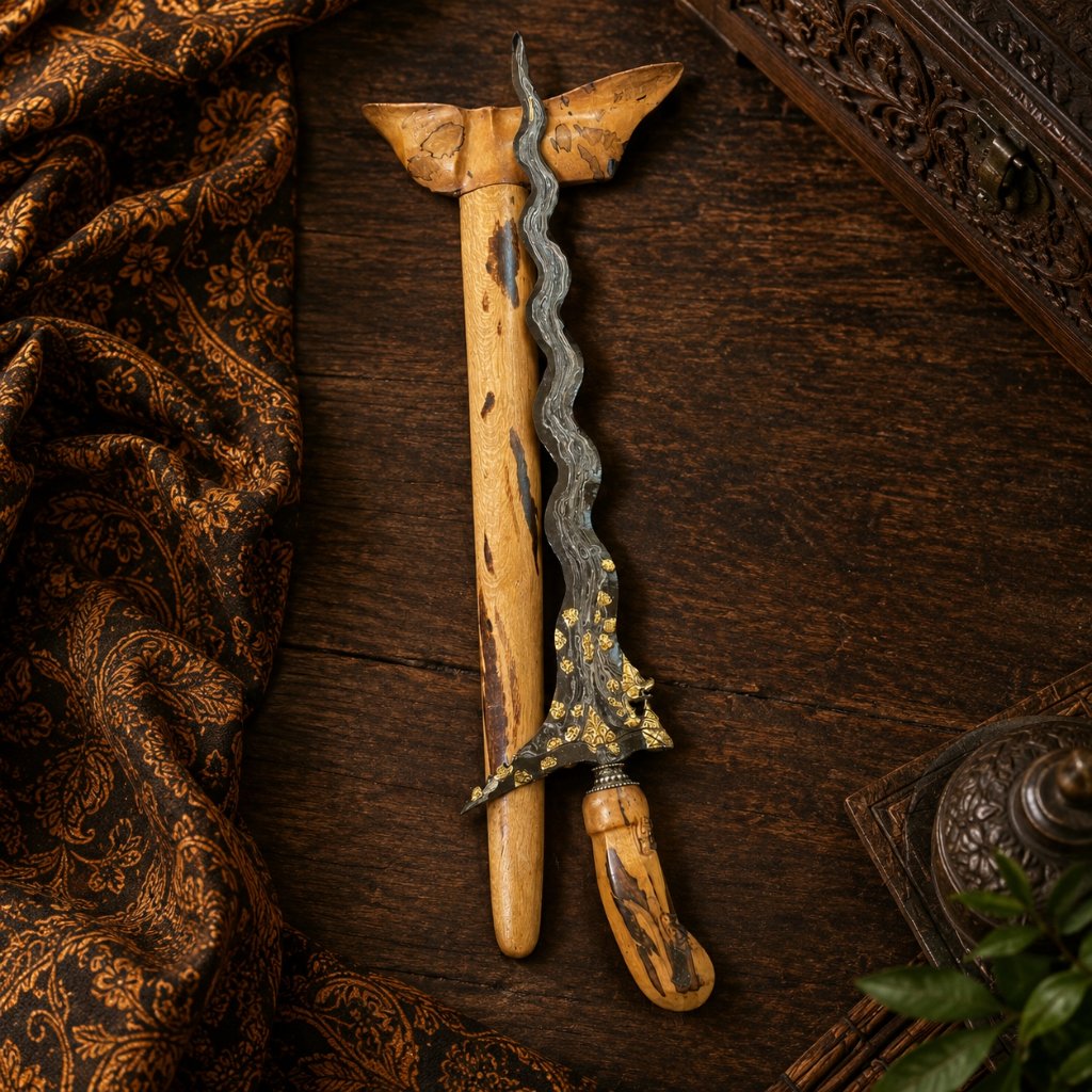 Keris Nogo Sosro Pamor Ngulit Semangka Era Mataram Kartasura Kinatah Emas