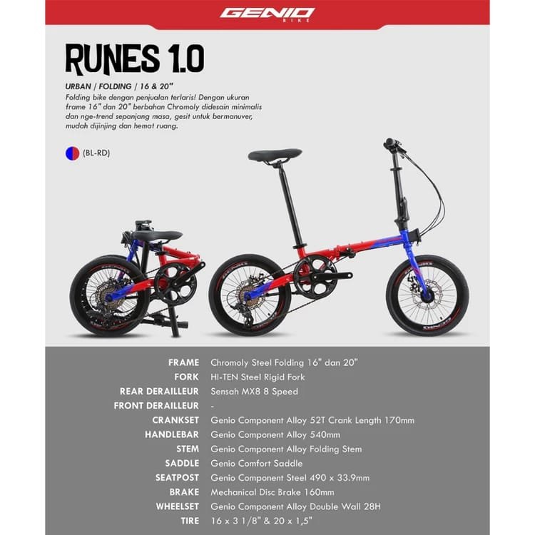 Sepeda Lipat 20 Genio Runes 1.0 Sepeda Lipat Dewasa