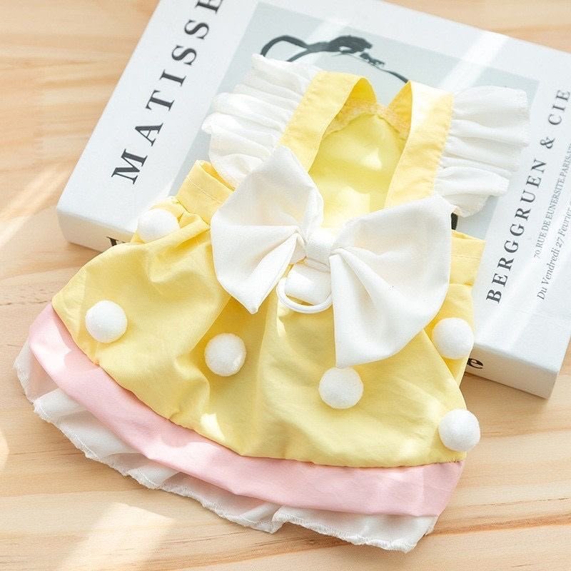 DRESS KUNING POM-POM UNTUK ANJING DAN KUCING
