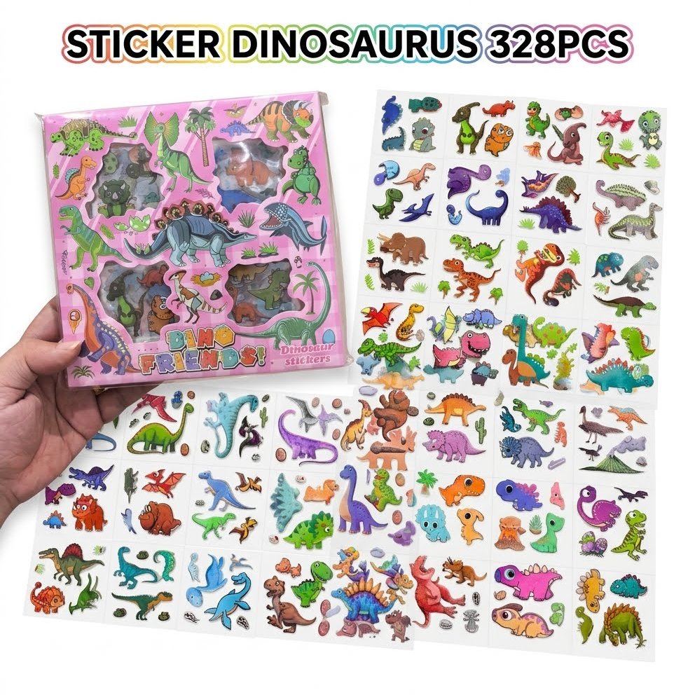 DIY Sticker DINO 328 PCS / Motif Nya Dinosaurus / Tempelan LUCU Stiker Deco Gift Tema BINATANG Stike