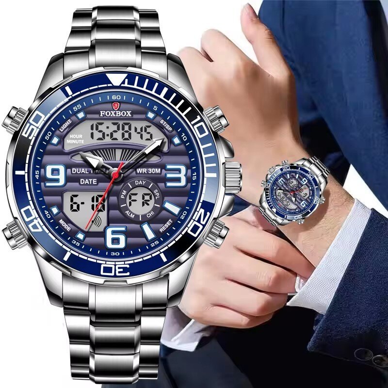 LIGE Original Jam Tangan Pria Digital Dual Display Watch Men's Top Luxury Sport Quartz Watch Men's A