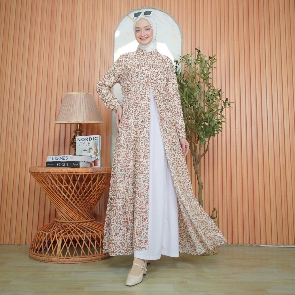 Outer Wanita Panjang Motif Bunga Premium Elegan