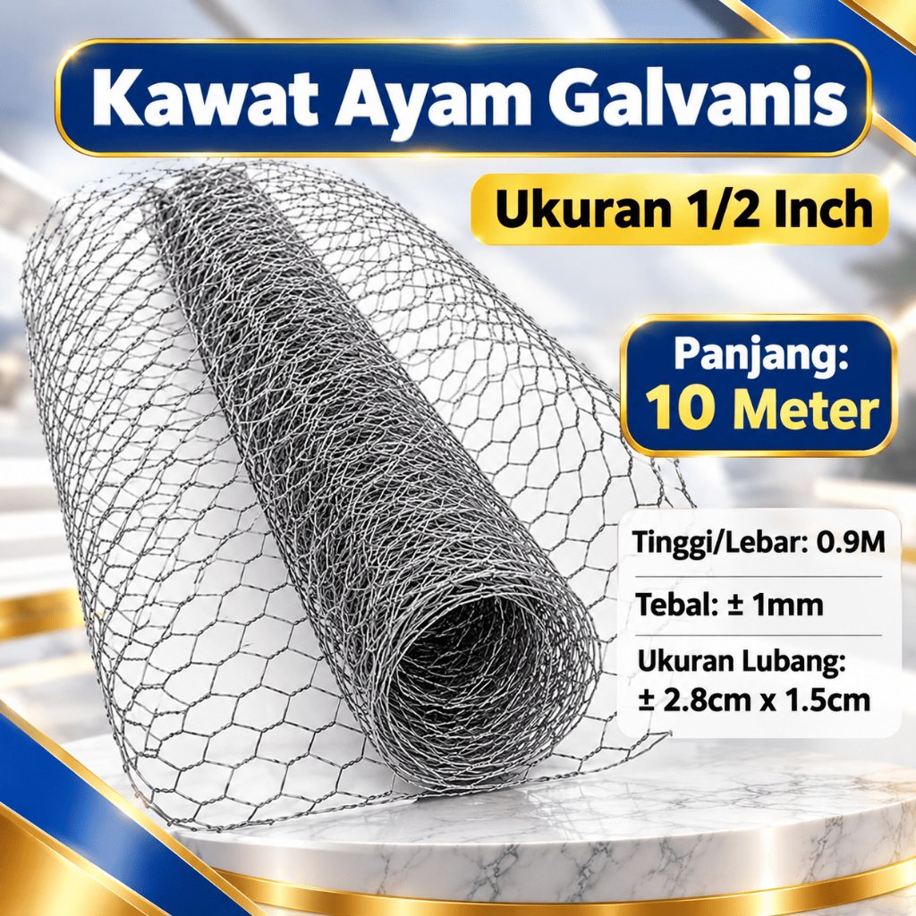 Kawat Ayam Galvanis TEBAL ±1MM 1/2 Inch Eceran Per Meter | Kawat Kandang Ayam Kelinci Pagar