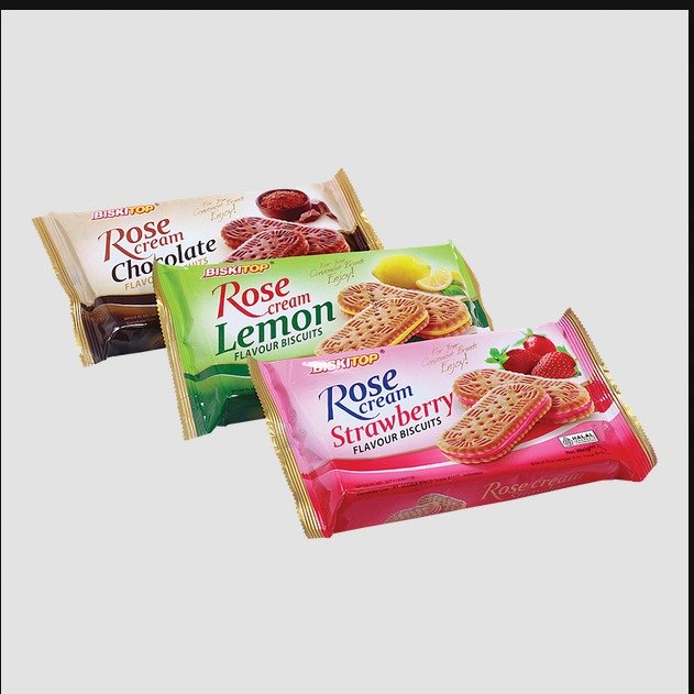 BISKITOP Rose Cream Biskuit Krim Lembut 200gr Rasa Strawberry Lemon Coklat