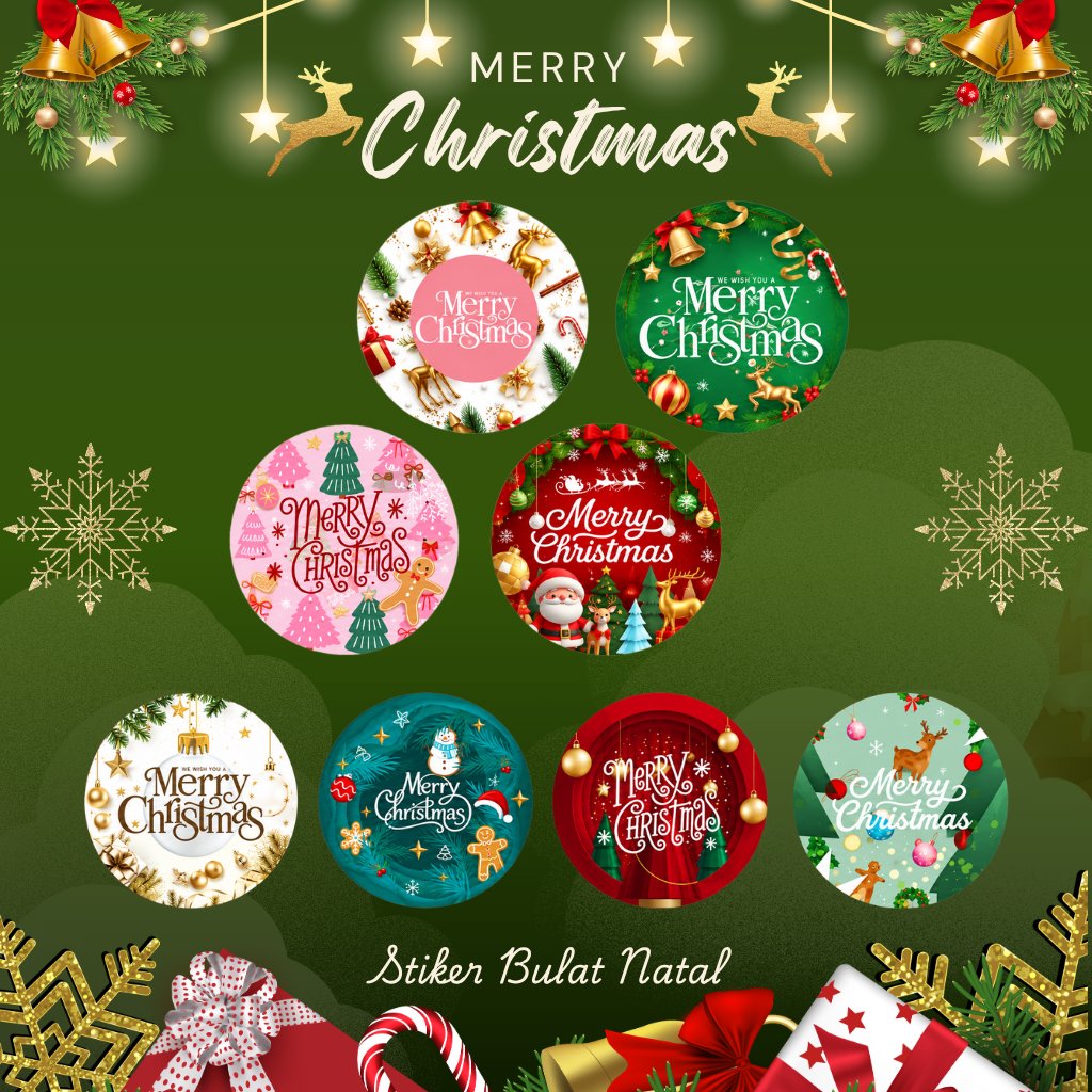 [1pcs] Stiker Natal Merry Christmas | Stiker Bulat Stiker Kemasan Parcel | Stiker Plastik Cookies Na