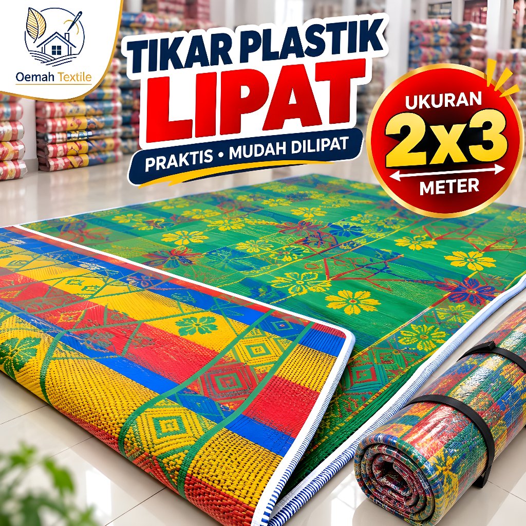 Tikar Plastik Lipat 2x3 Meter Jumbo Tebal Motif Cantik Tikar Piknik Camping Outdoor