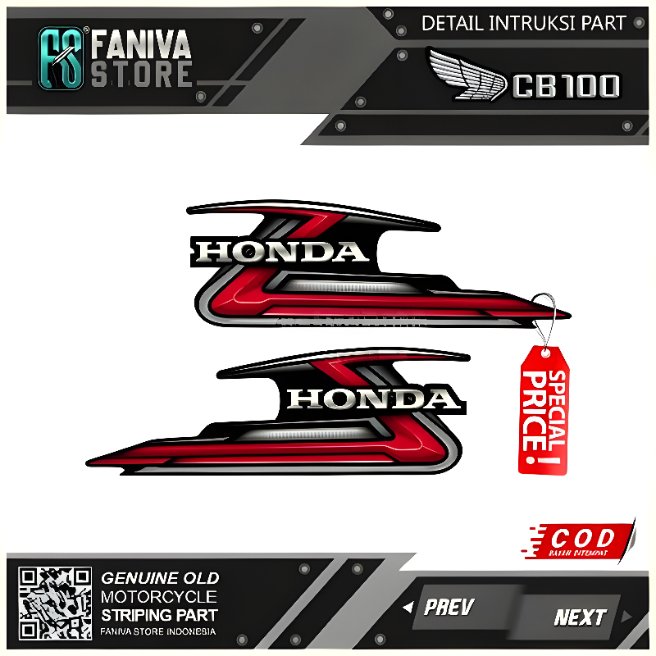 Striping Honda CB 100 Klasik Motif Airbrush Merah Hitam Full Set Original