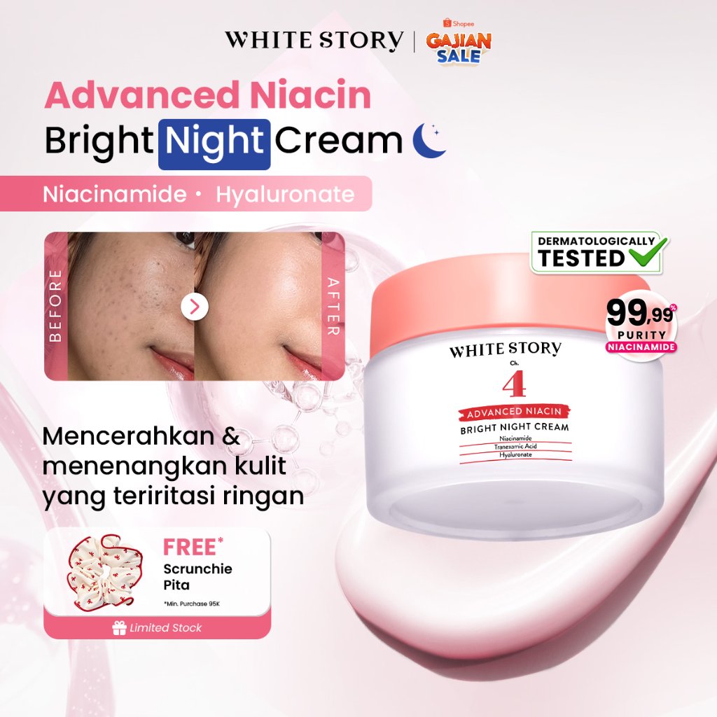 White Story Bright Night Cream Advanced Niacin Moisturizer - Pelembap Krim Malam Pencerah Wajah Niac