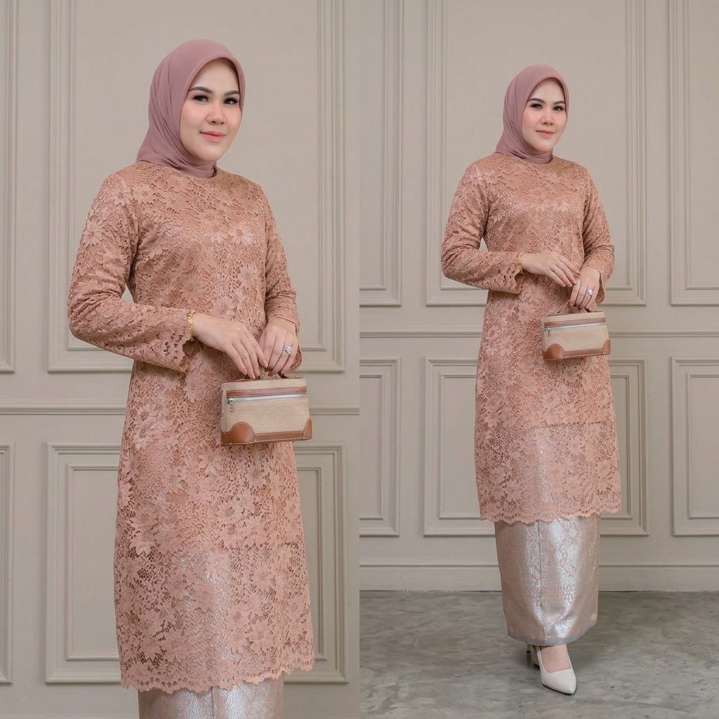 Setelan Kebaya Tunik Brokat Rok Songket Lilit Kebaya Pesta Kondangan Baju Kurung Brokat