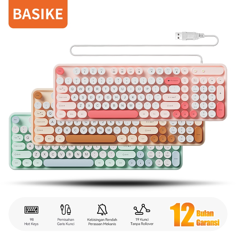 (HOT)BASIKE Macarons Keyboard Cute Portable 98 Keys Kabel USB for PC Laptop Computer Game Office