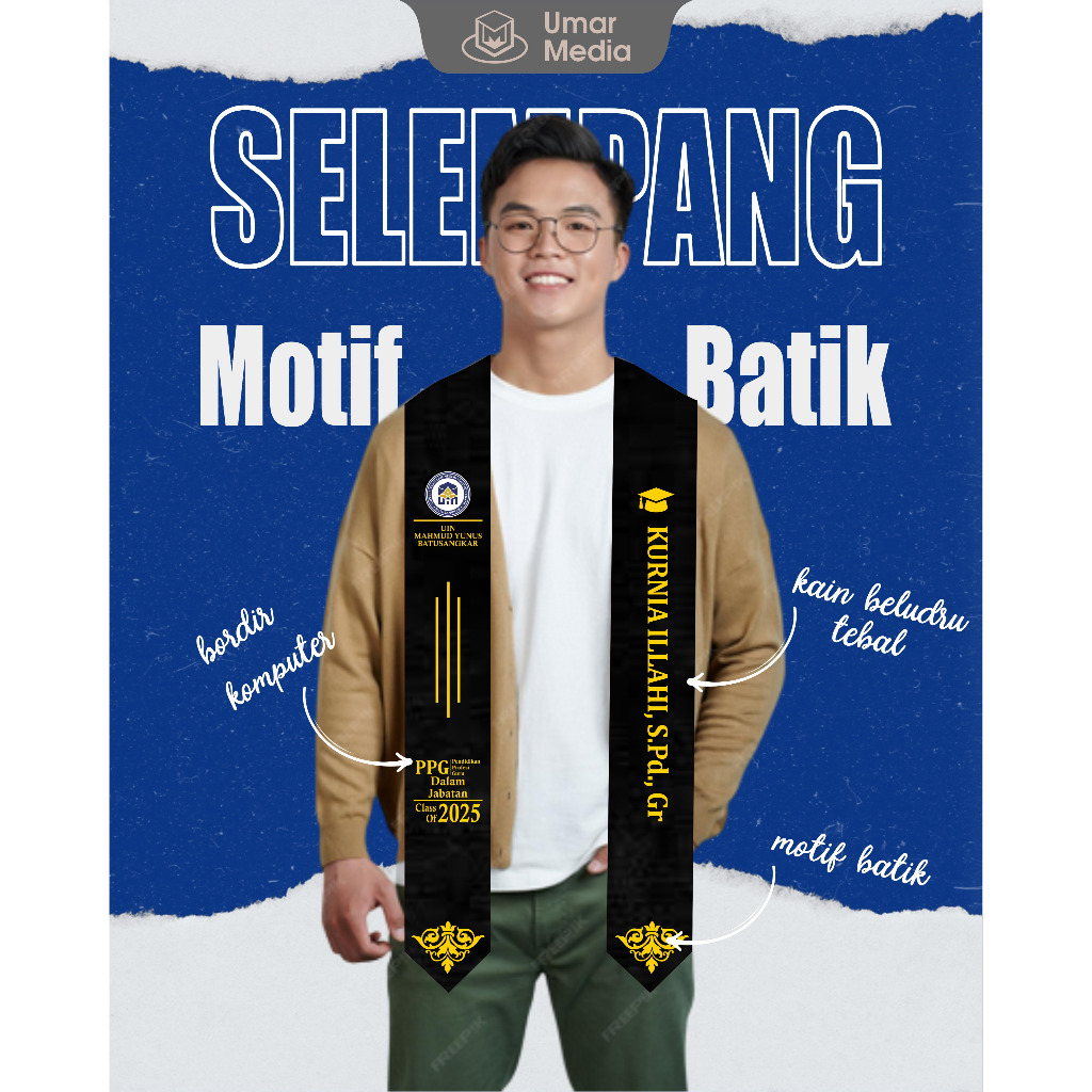 Selempang Graduation Slempang Wisuda Salempang Wisuda Shash Graduation Motif Batik Custom Nama