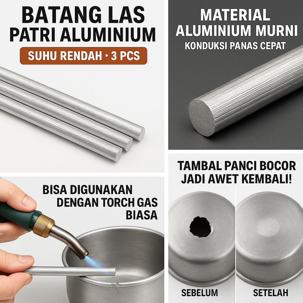 3 Pcs Batang Las PATRI ALUMINIUM TAMBAL PANCI Bakar Suhu Rendah