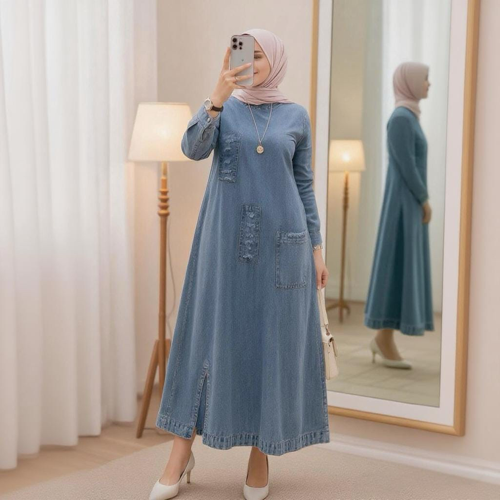 Gamis Jeans Premium Briska Dresss Jeans Maxy Gamis Fashion Muslim