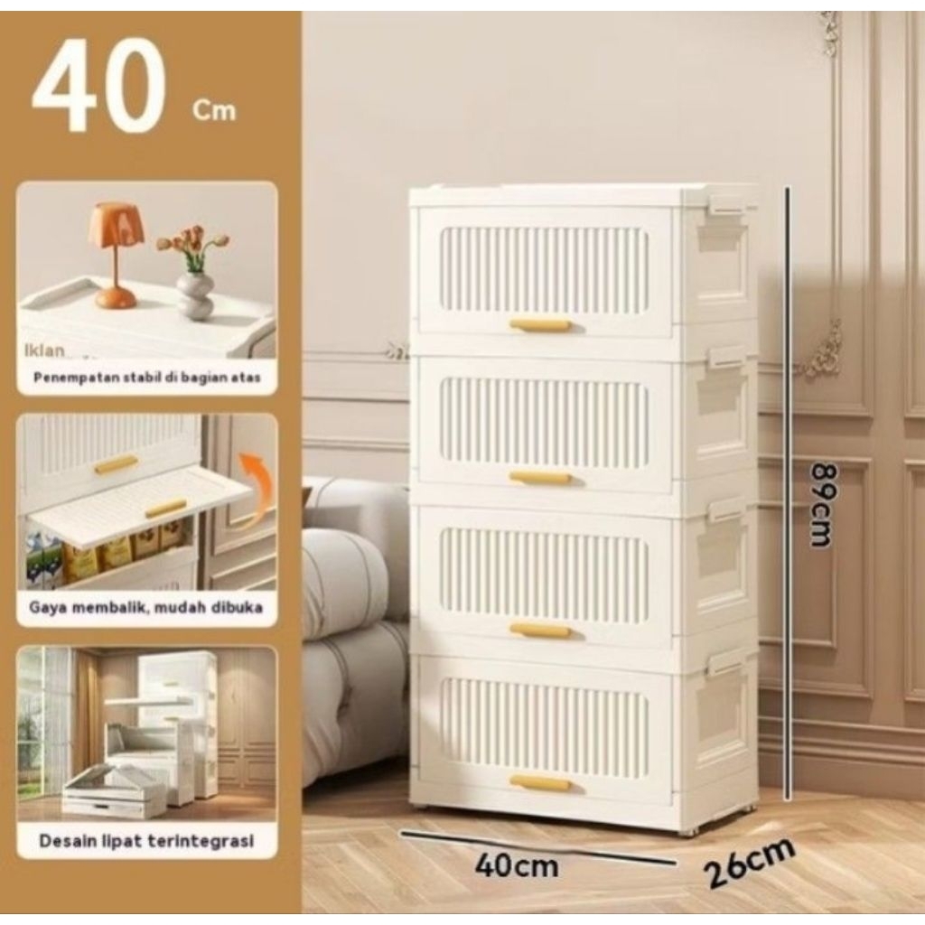 Lemari lipat pintu geser putih 4 tingkat