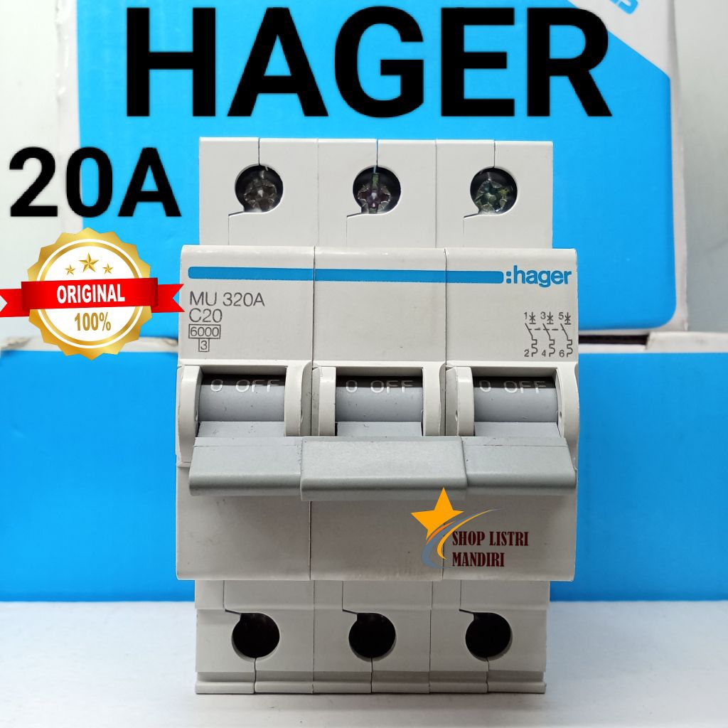 MCB 3p 20a MU320A MU 320A hager mcb 3phase c20 original hager