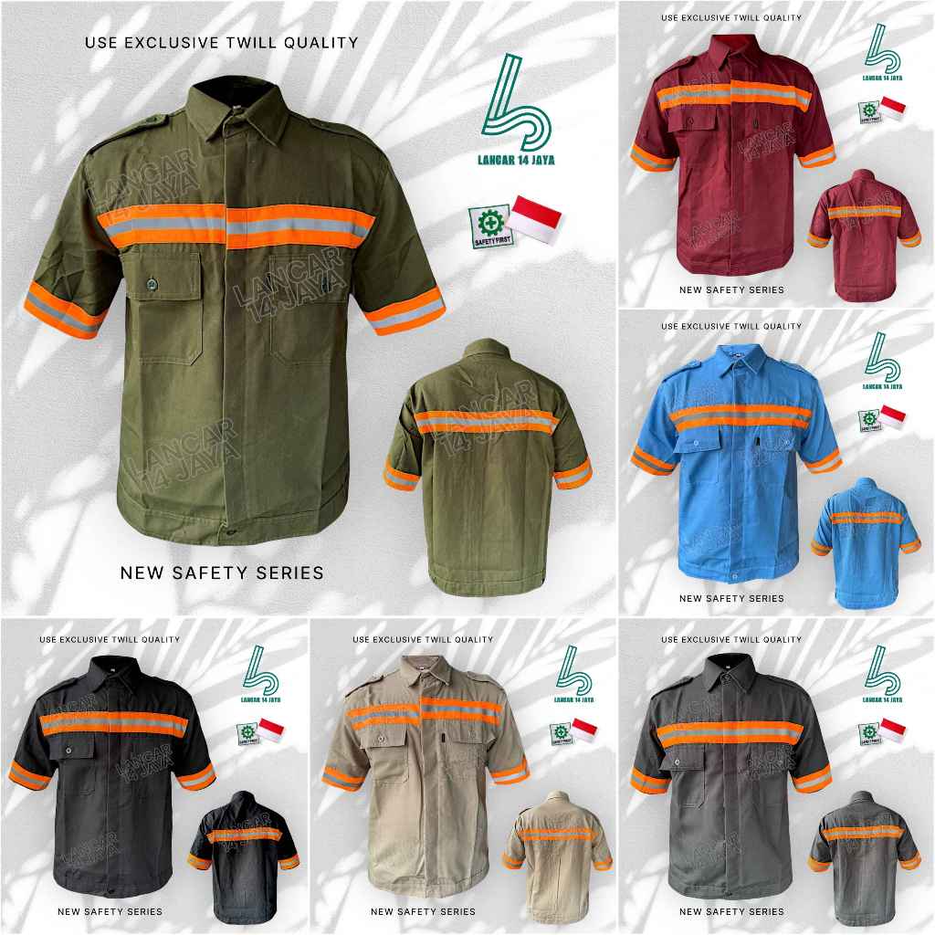 Kemeja Safety Pendek Skotlet Oren / Baju Safety Lengan Pendek / Baju Proyek Lengan Pendek / Wearpack