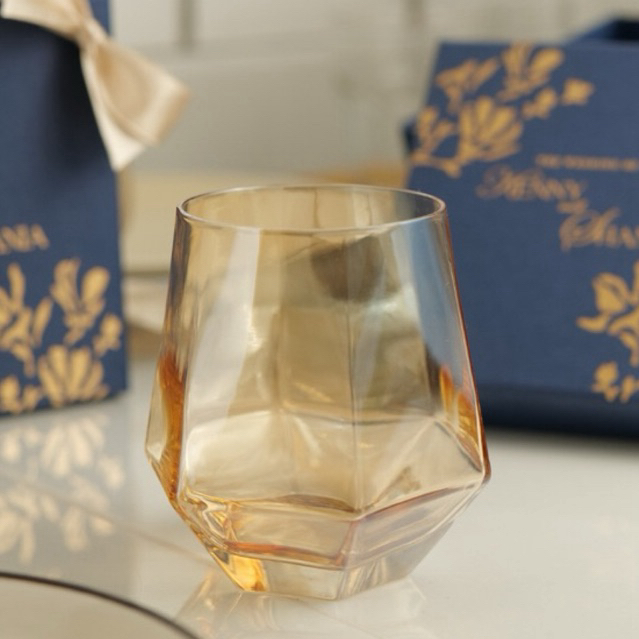 Scotch Glass Hexagonal / Gelas Hexagonal Souvenir Cafe Home Decor Pesta - Grey Gold / CG-59