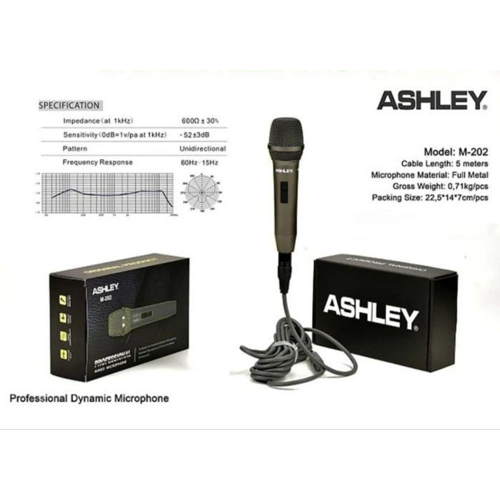 Ashley profesional dynamic microphone M202 mic kabel Ashley original mikropon mik kabel