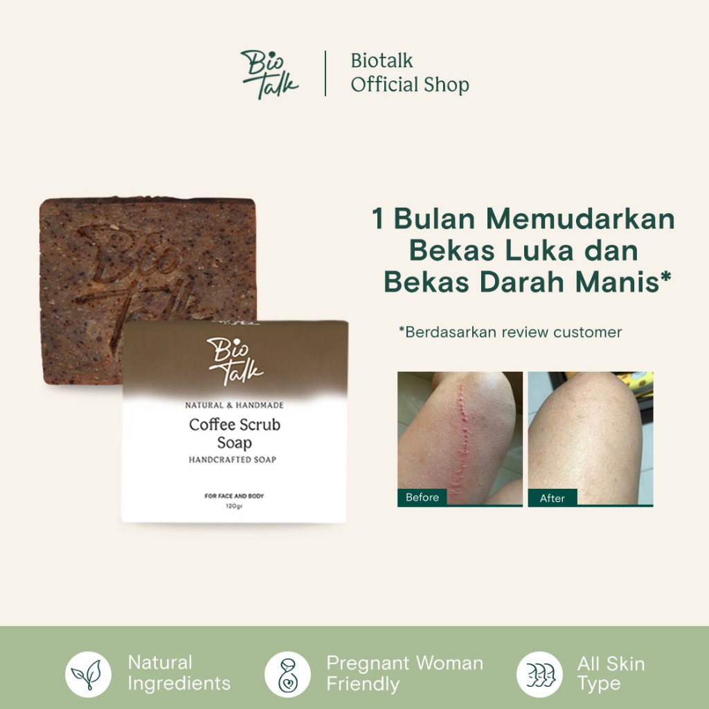 Biotalk Coffee Scrub Soap - Memudarkan Bekas Luka & Strech Mark | 120 gram | No SLS/SLES | Sabum Bat
