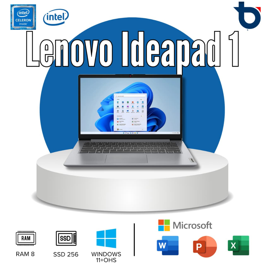LENOVO IDEAPAD 1 | INTEL CELERON, RAM 8GB, SSD 256GB, LAYAR 14" INCH, WINDOWS 11 + OHS