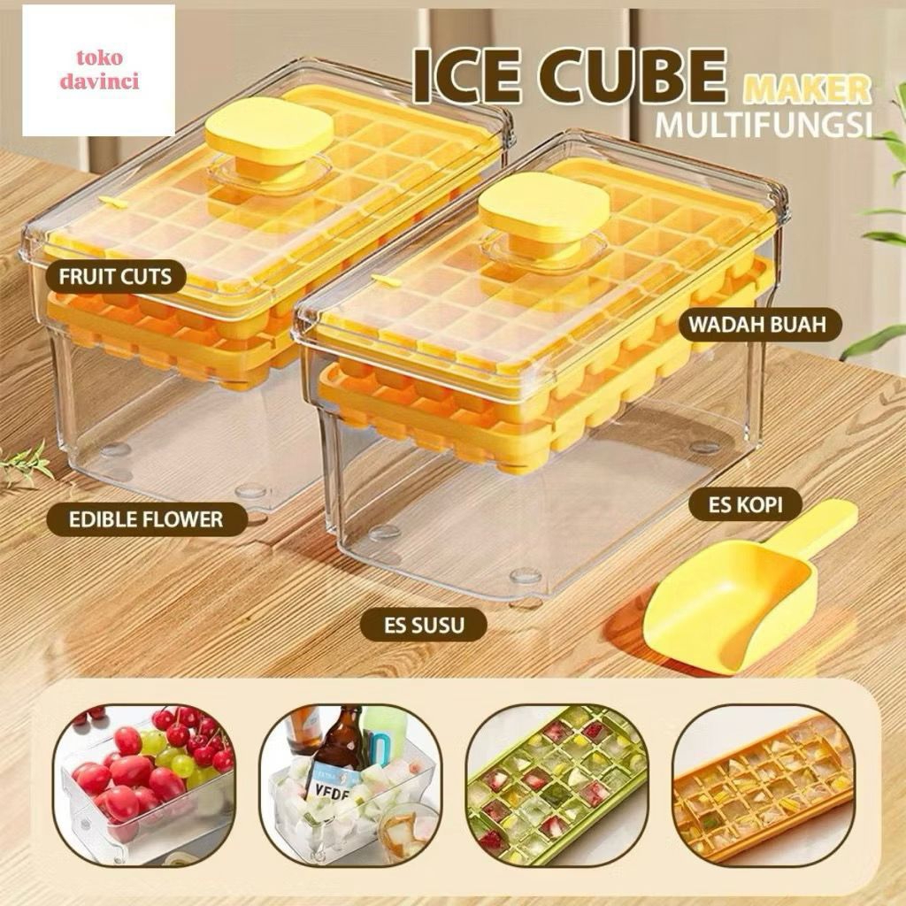 Cetakan es batu praktis 68 lubang lama dengan wadah penyimpanan tempat es batu dengan tutup