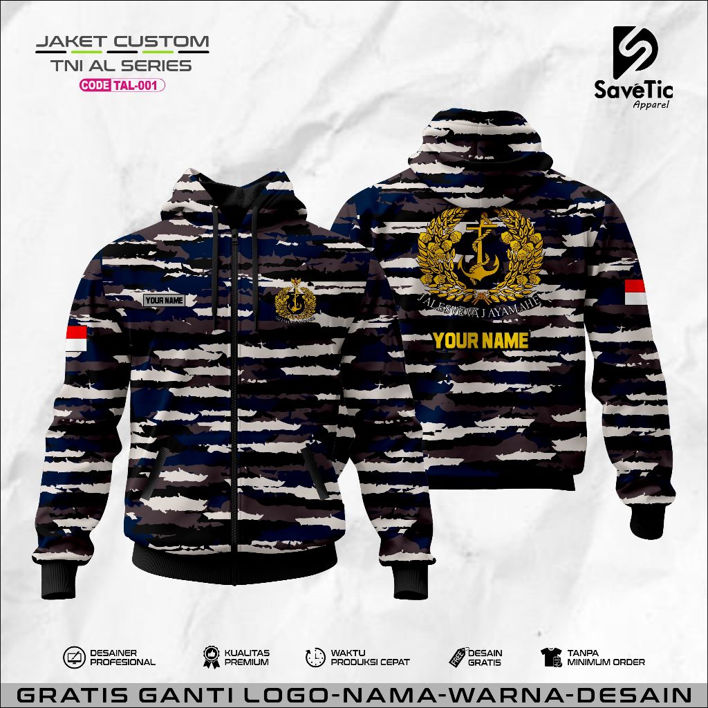 Jaket TNI AL Full Printing Sublim Custom / Hoodie/Tracktop/Bomber/army/loreng