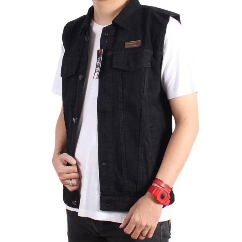 Rompi Jins Motor Pria Kasual Vest Denim Riding Original Flower Country
