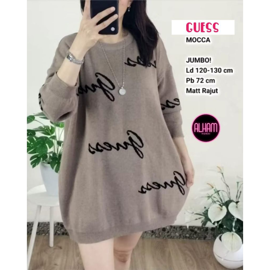 SWEATER RAJUT JUMBO LD130 • GUESS BAJU ATASAN WANITA KOREAN STYLE OVERSIZE LENTUR MASIH BISA MELAR •