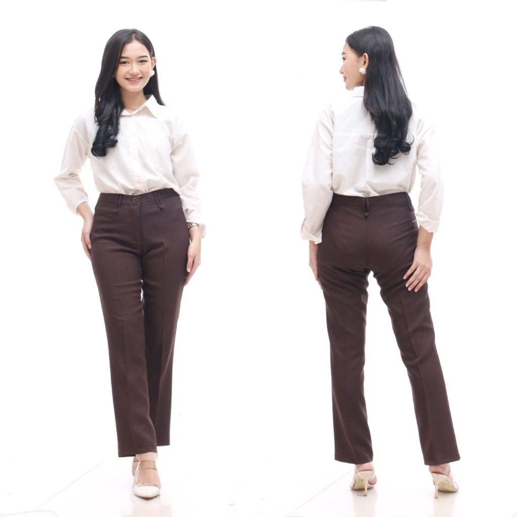 Celana Panjang Wanita Coklat Tua | Celana Kantor Formal Perempuan Jumbo  | Celana Pramuka Celana Pol