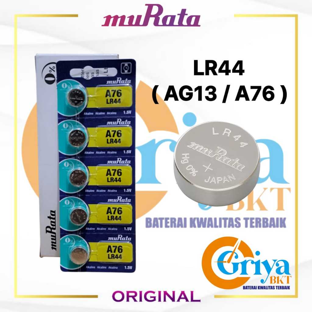 Baterai LR44 AG13 Murata Original Japan Made Batrai LR 44 LR1154 A76 76A High Quality Kualitas Sony