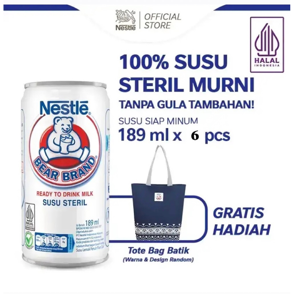 BEAR BRAND 189ml  (beli 6 ShoppingBag/Container)