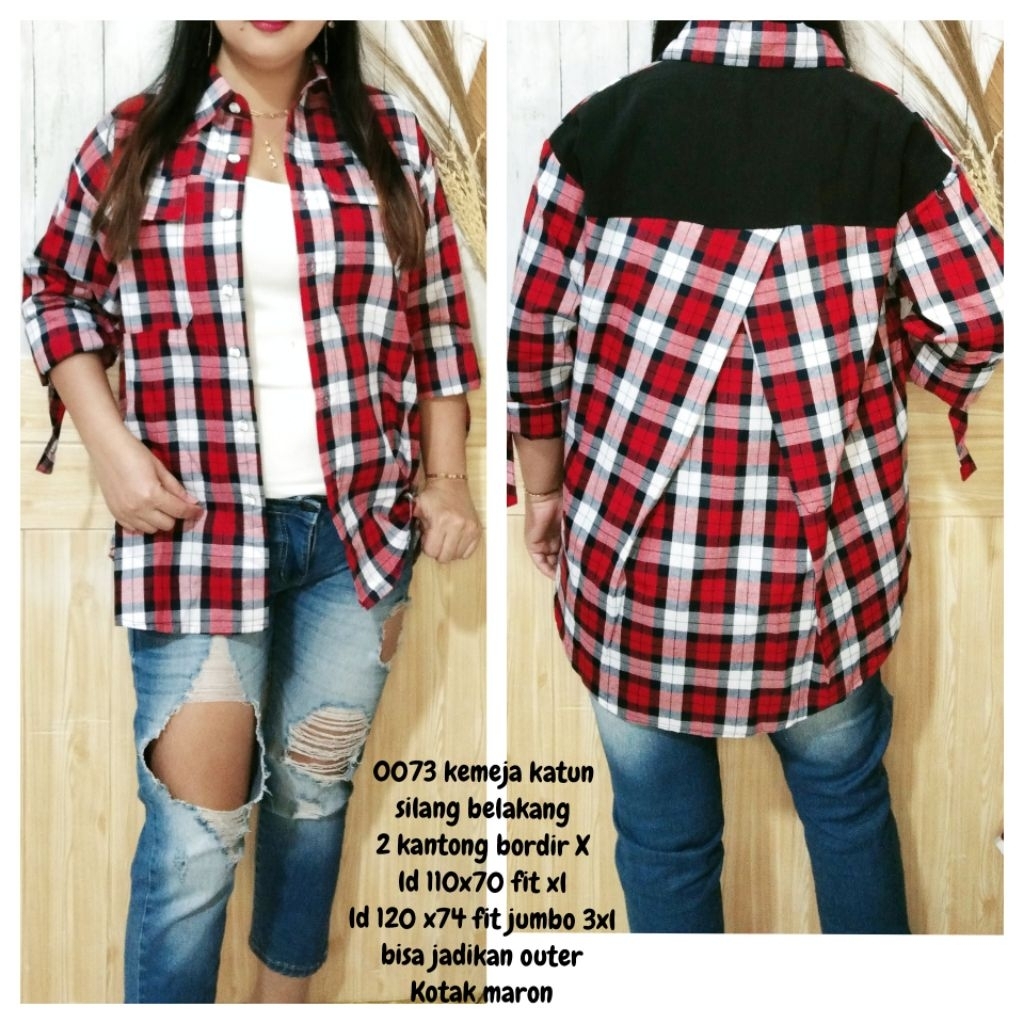 0072-73 L XL JUMBO 3XL kemeja silang belakang gstyle lubana wayfansix bordir bahan salur dan kotak