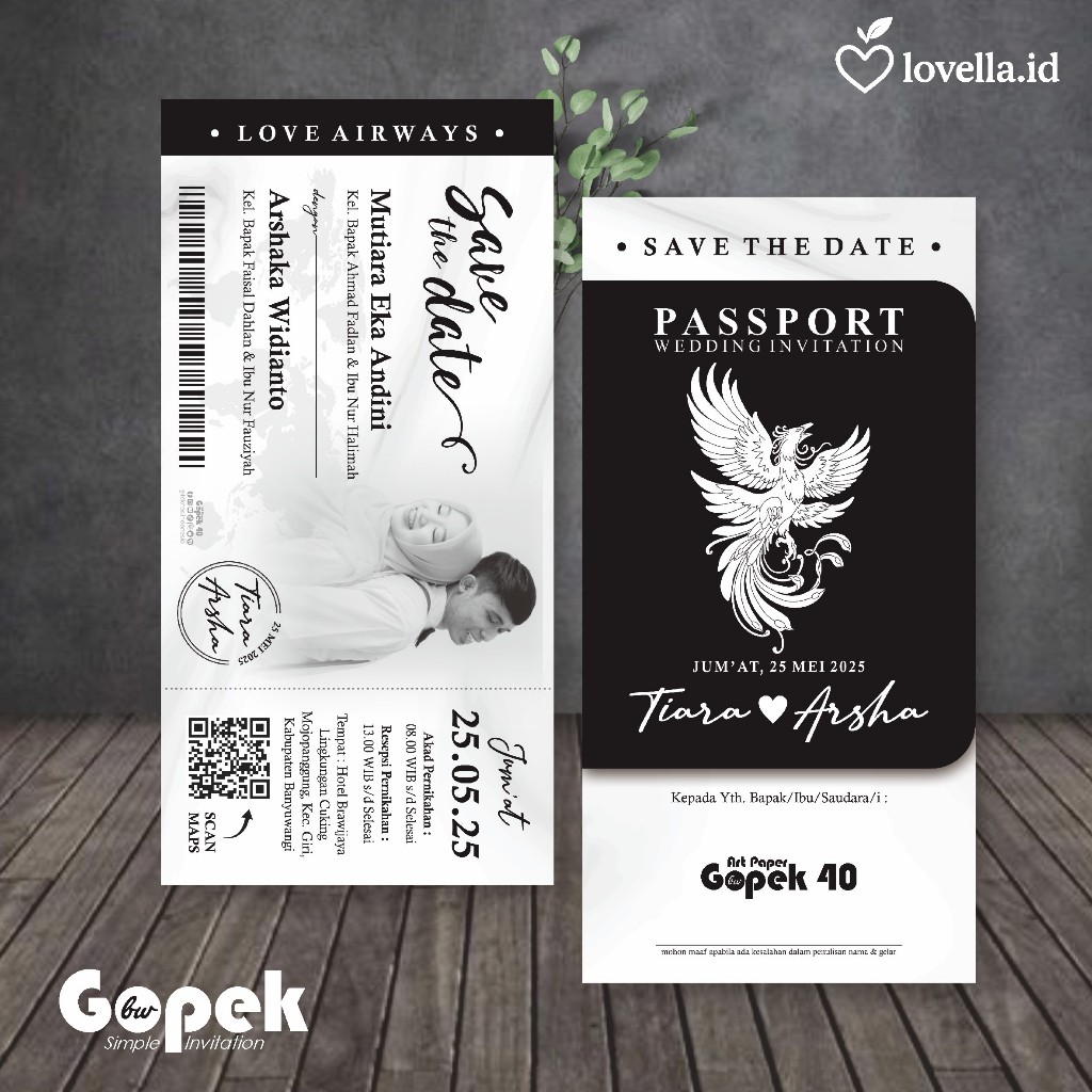 Undangan Pernikahan Aesthetic Monokrom - Undangan Nikah Simple Murah Gopek Bw - Lovellaa