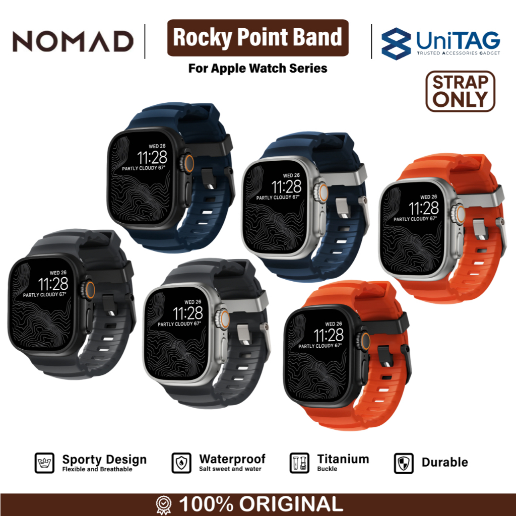 Strap for Apple Watch Ultra 2 10/9/8/7/SE 49/46/45/44/42/41mm Nomad Rocky Point Sport Rubber Soft Ba