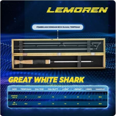 Joran Travel Sambung 4 UL Lemoren Great White Shark Joran Sambung Portable Solid Tip Super Sensitif