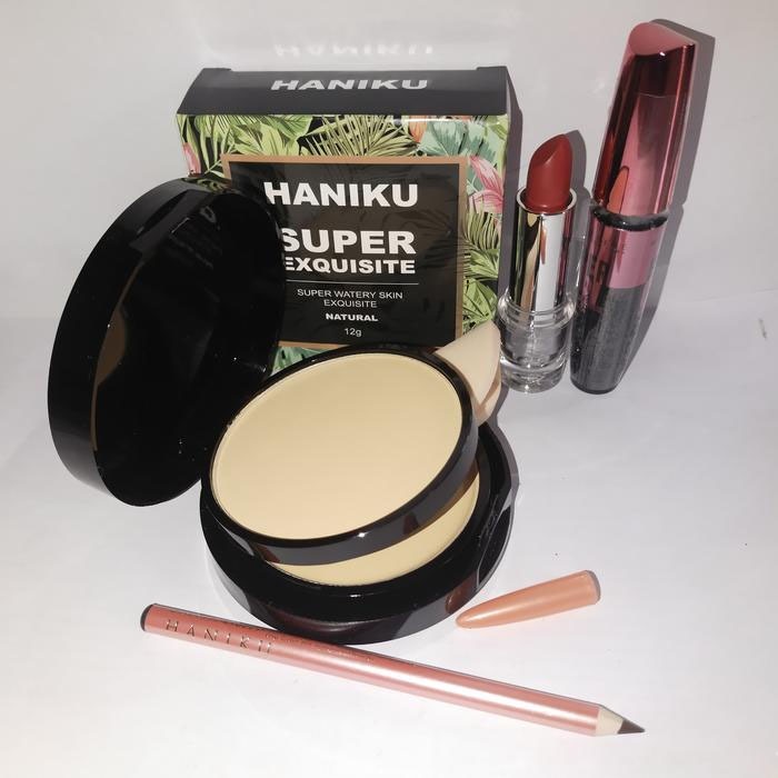 PAKET HEMAT MAKEUP (BEDAK HANIKU SUPER EXQUISITE, MASKARA, LIPSTIK MATTE, PLUS PENSIL ALIS)