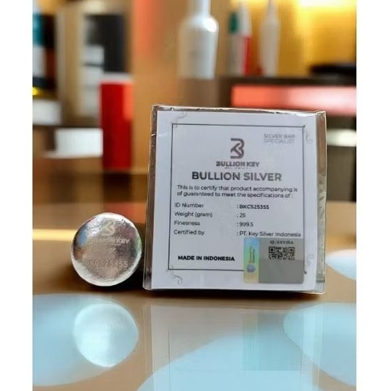 Bullion Key Silver 25 Gram - Perak Batangan Logam Mulia - Perak Batangan Murni Asli 999 Fine Silver 