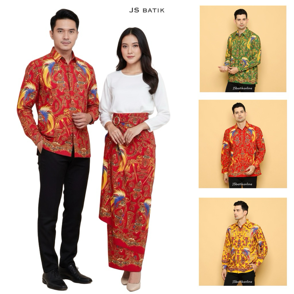 SETELAN BATIK PAPUA MERAH, Kemeja Batik / Set Couple Kain lilit Batik Papua Cendrawasih