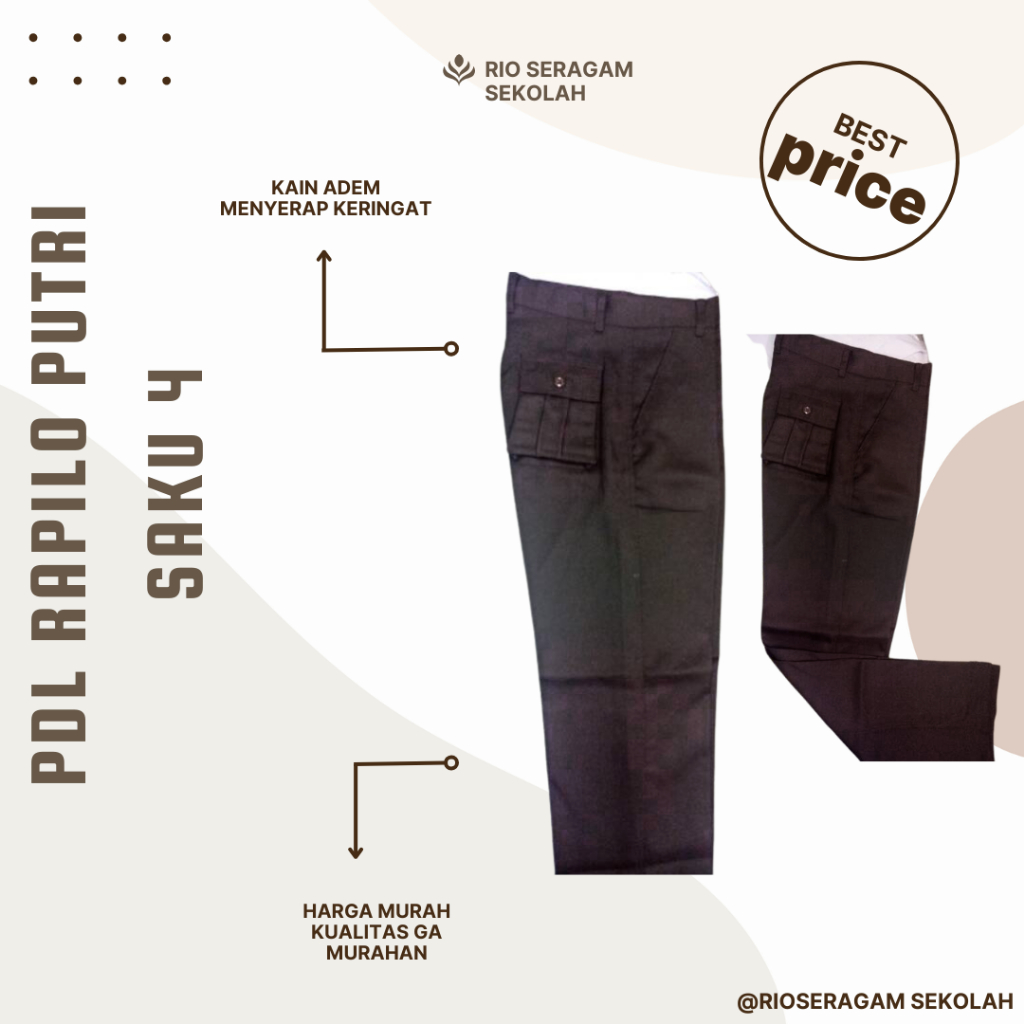 CELANA PRAMUKA PDL PEREMPUAN RAFILO RAPILO GABARDINE RIO PEMBINA PENEGAK PENGGALANG PANJANG 4 SAKU