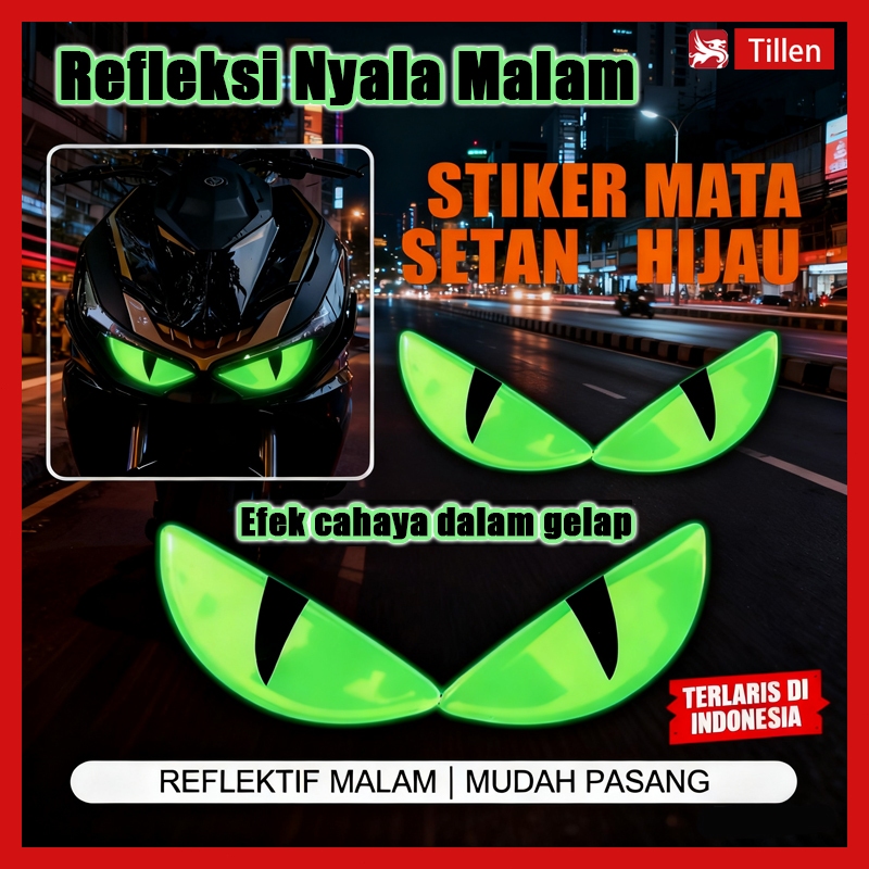 Stiker Motor Glow in the Dark Reflektif - Stiker Mata Mata Unik untuk Cover Motor dan Helm, Stiker S
