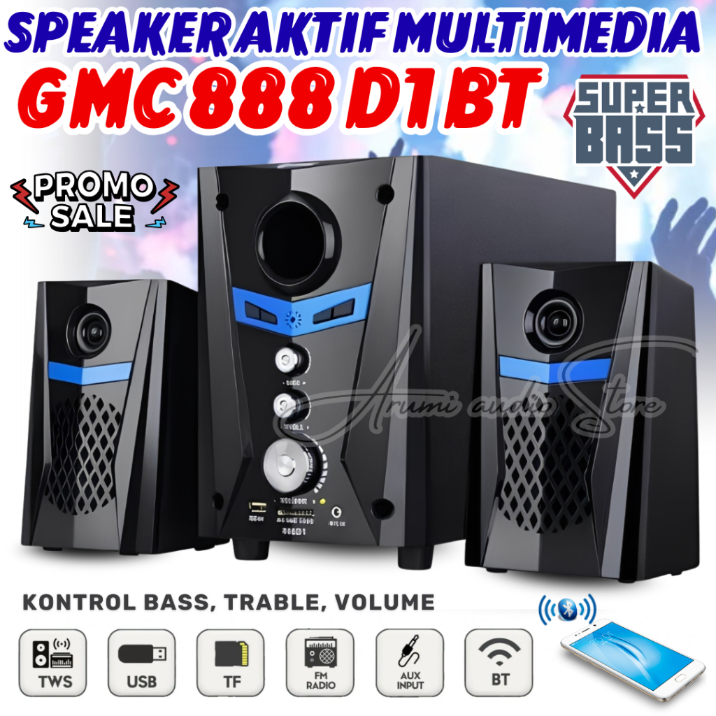 Speaker Aktif Bluetooth Gmc 888d1 Bt - Speaker Stereo Bluetooth Gmc 888d1 Bt Xtra Bass Subwoofer - S
