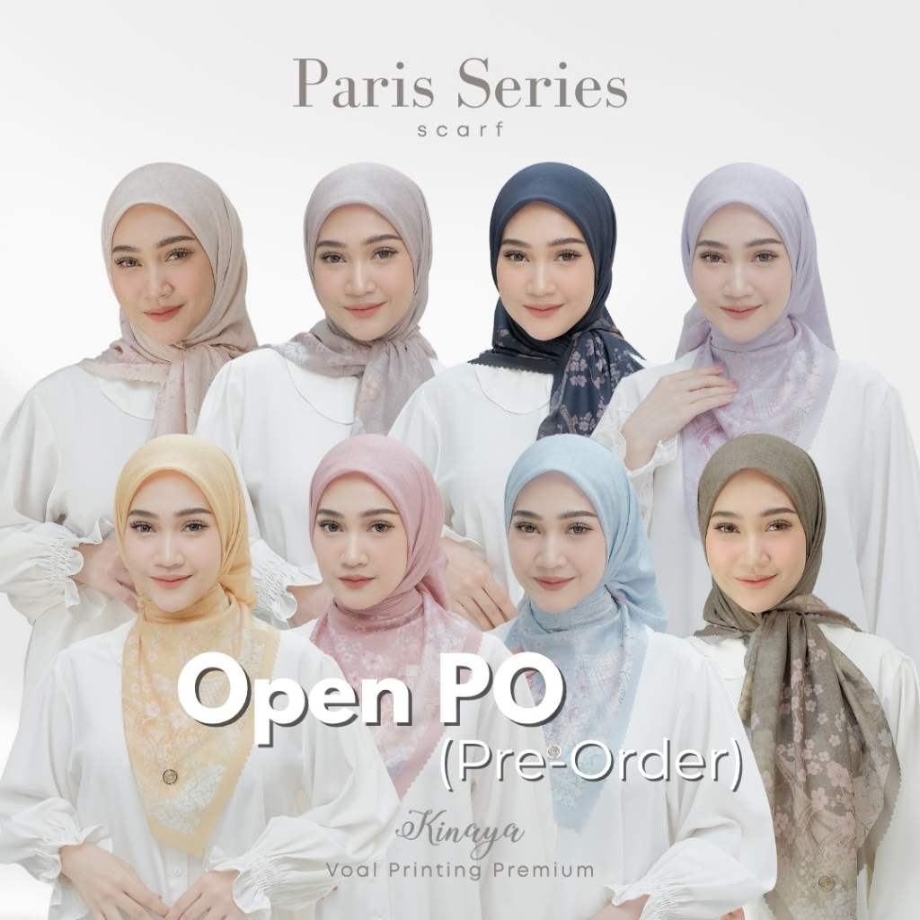 Open PO (Pre-Order) Kinaya - Paris Series - Jilbab Segi Empat Motif Printing Scarf Voal Premium Keru