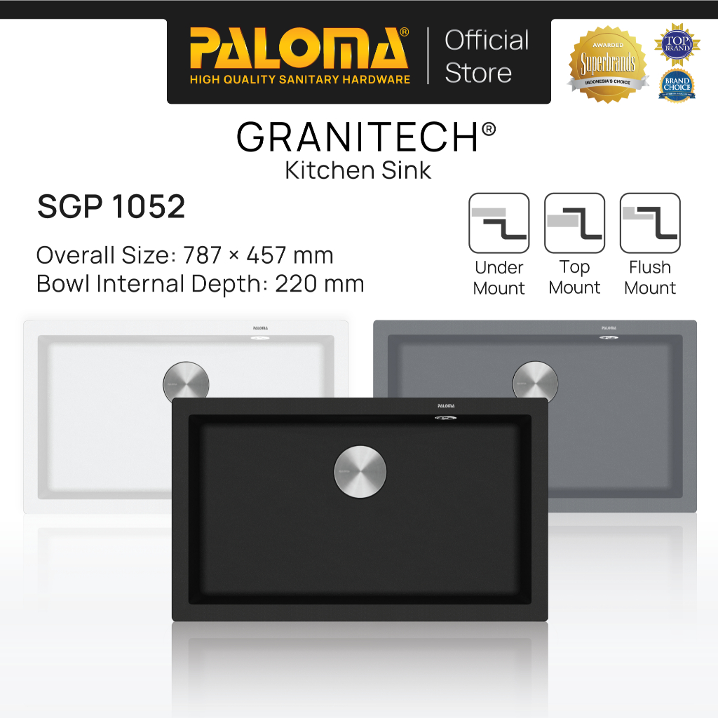 PALOMA SGP 1052 Kitchen Sink Bak Cuci Piring Dapur Granitech 1 Bowl Topmount Undermount Flushmount G
