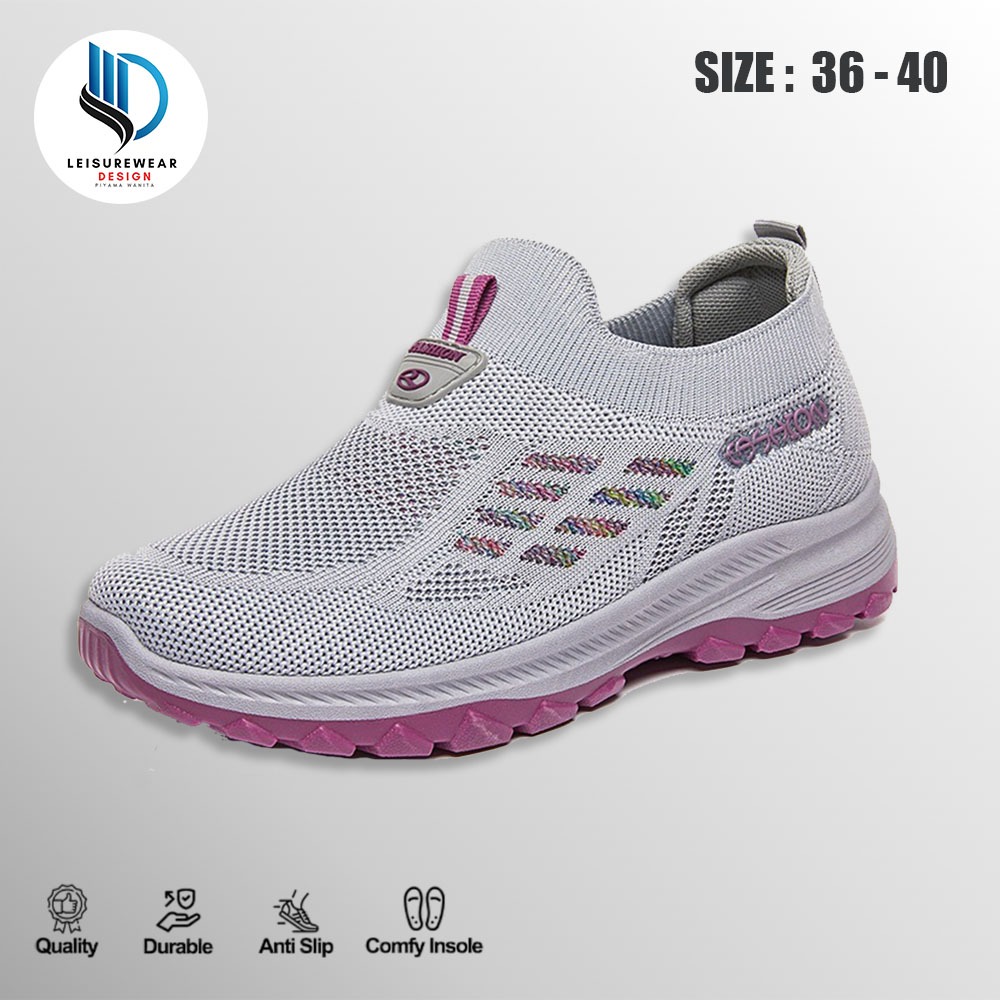 Y619 Sepatu Wanita Sport Free Box Sepatu Sneakers Wanita Tanpa Tali Slip On Sepatu Lari Import Kanva