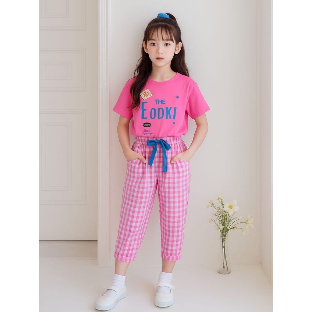 One Set Anak Motif Kotak Kotak Setelan Baju Anak Cewek 5-7 Tahun Outfit Anak Perempuan Lucu Winda Ro